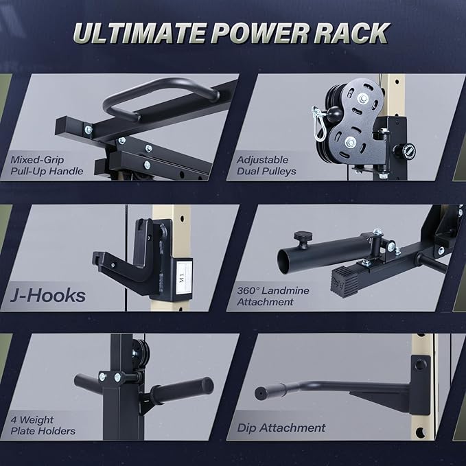 MAJOR FITNESS Drone3 Power Rack, Multi-Function Home Gym Squat Rack with Pull-Up Bar, Cable Crossover & J-Hooks, Heavy-Duty Steel Frame for Maximum Stability & Strength Training-StrideForce Fitness