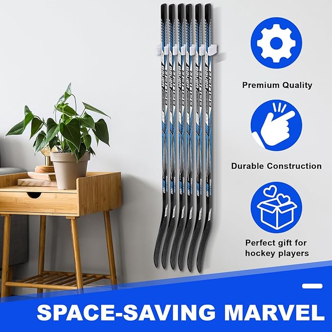 Yousoontic Hockey Stick Holder Wall Mount, 1-6 Stick Capacity, Ice and Field Hockey Organizer (Decor & Storage 2-in-1) for Home Garage Room Office Sports Decoration-StrideForce Fitness