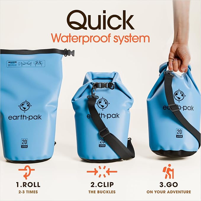 Earth Pak Waterproof Dry Bag - Roll Top Waterproof Backpack Sack Keeps Gear Dry for Kayak with Waterproof Phone Case-StrideForce Fitness