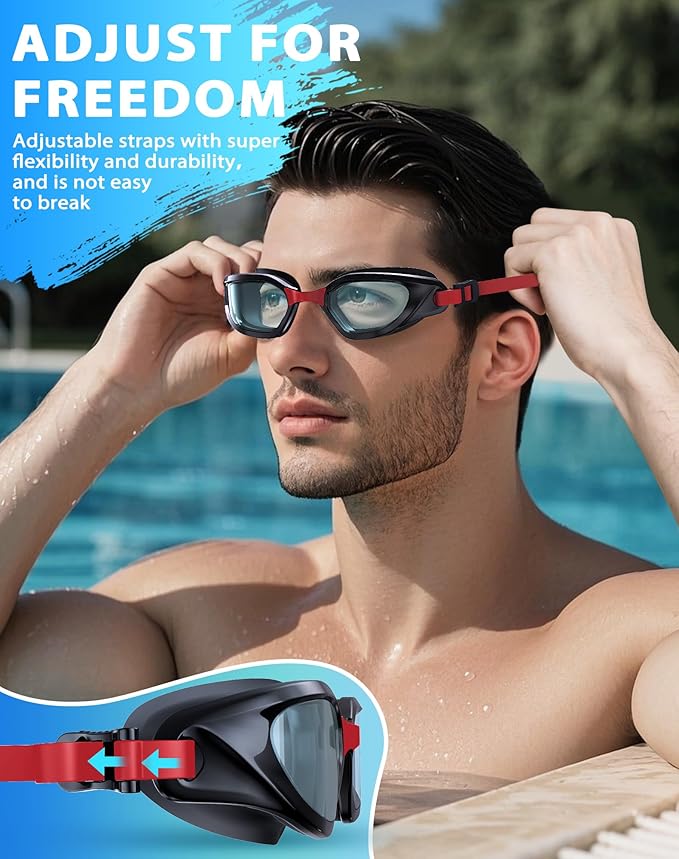 Swim Goggles, Unisex Adult Swimming Goggles Anti Fog Anti UV No Leakage Wide View for Men Women Youth-StrideForce Fitness