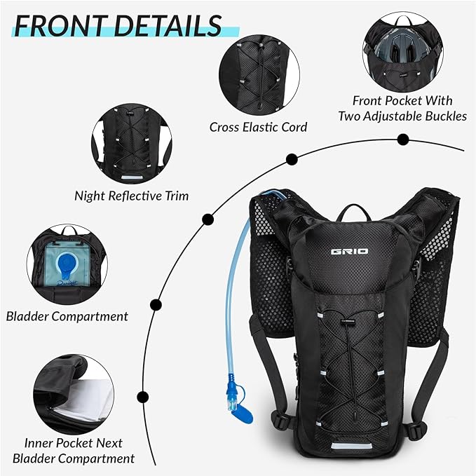 Lightweight Hydration Backpack for Women & Men, Small Running Backpack, Hiking Backpack with 2L Water Bladder Running Vest for Hiking Cycling Running Biking Black-StrideForce Fitness