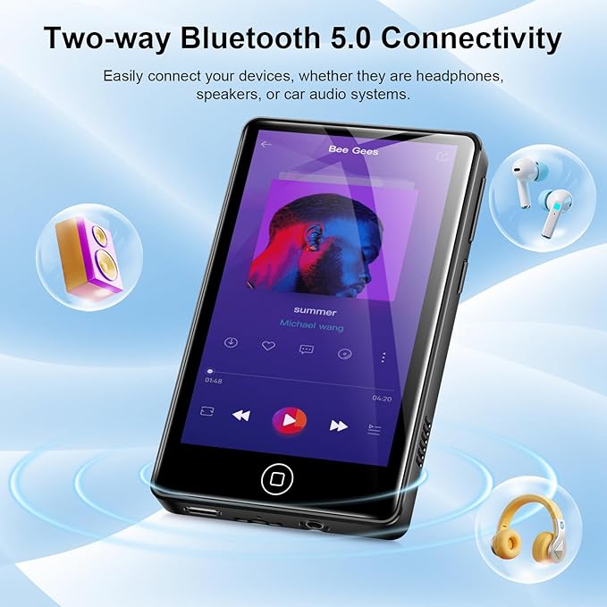 128GB MP3 Player with Bluetooth and WiFi, Android 14, 4GB RAM Portable HiFi Lossless, MP3 & MP4 Player for Kids with 4" Touchscreen, Music Player with Spotify, Amazon Music, Pandora, Play Store, Black-StrideForce Fitness