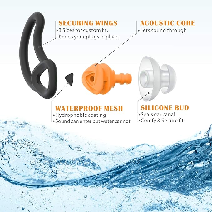 Hearprotek Ear Plugs for Swimming, [2 Pairs] Swim Ear Plugs Adults-Waterproof Silicone Water earplugs for Men Women Juniors Swimmers Pool Shower Bathing (Orange)-StrideForce Fitness