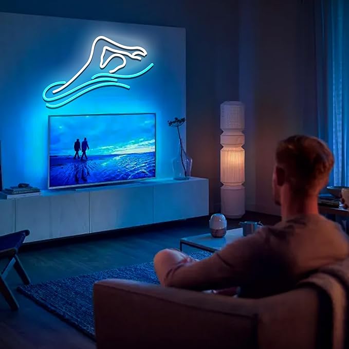 Man Swim Neon Sign For Swimming Pool Club Wall Sign Decor Teen Boy Sports Gifts Man Cave Game Room Bar Pub 16.5"×8.7"-StrideForce Fitness