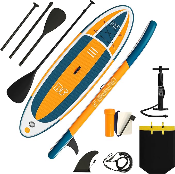 Inflatable Stand Up Paddle Board with SUP Accessories & Backpack. Paddle Boards for Adults. Non-Slip Deck, Wide Stance, Bottom Fin, Double Action Pump.-StrideForce Fitness