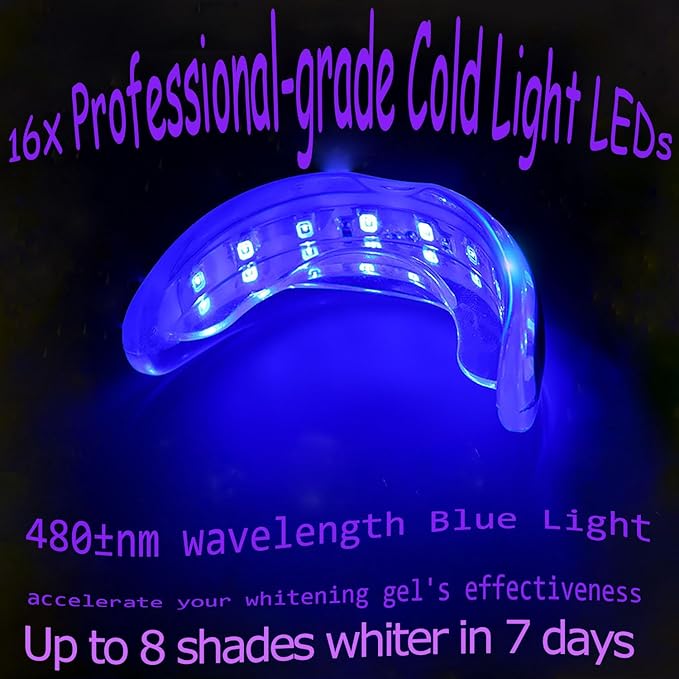 TAWEE Teeth Whitening Kit Safe for Sensitive Teeth & Enamel Wired Tooth whitening Accelerator Light with 16 Blue LED Pure White Teeth Whitener Waterproof