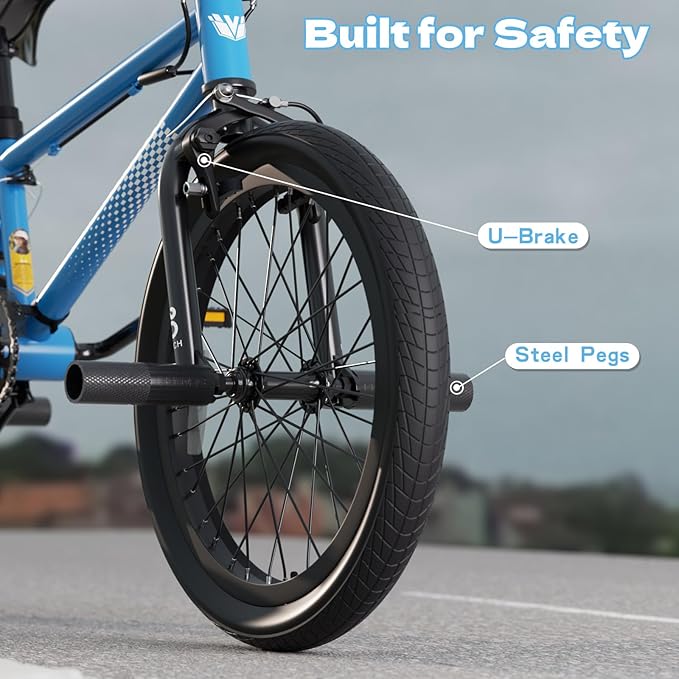 67i Boys BMX Bike 18/20 Inch Ages 8-12 Kids Bicycle with Front Rear U Brake Adjustable Seat Iron Fork 2.09" Wide Tires-StrideForce Fitness