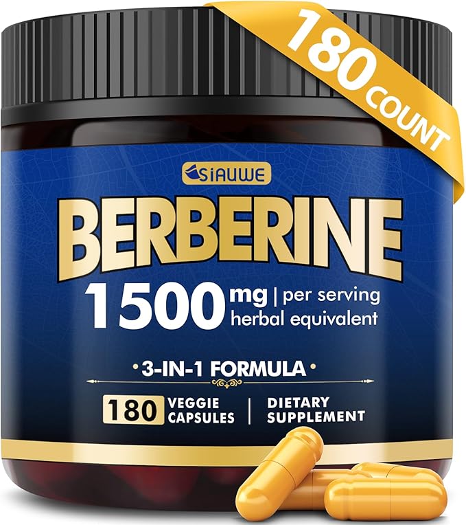 Berberine Supplement, High Strength Berberine 1500MG, 180 Caps - Plus Citrus Bergamot, Berberine HCI Root Supplements - Metabolic, AMPK Support Healthy Weight Management - Vegan, Organic, Non-GMO-StrideForce Fitness