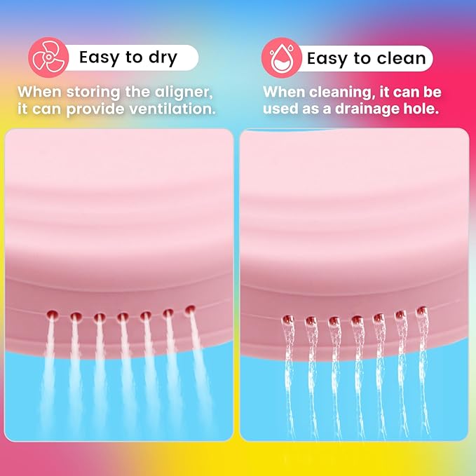 RAZOKO Silicone Retainer Case with 3 Lanyard Cute Aligner Case Vent Holes Night Mouth Guard Retainer Holder for Girl Women Kids Men for Travel Pink