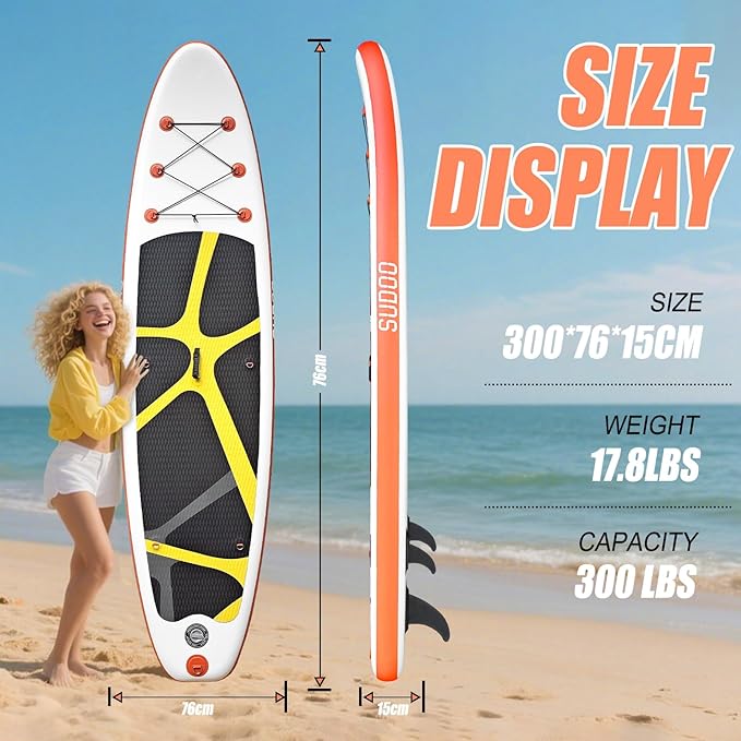 Inflatable Stand Up Paddle Board 10‘x30‘‘- Ultra-Light SUP with Backpack, Pump, Paddle, Coil Leash, 3 Fins, Repair Kit, Stable Design, Non-Slip EVA Deck for Adults & Youth-StrideForce Fitness