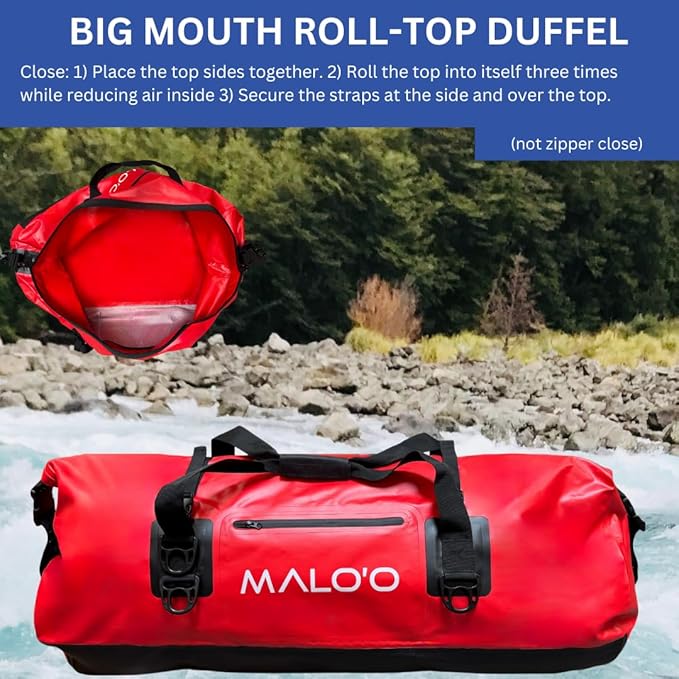 Malo'o Waterproof Dry Bag Duffel 40L/60L/100L, Roll Top Duffel Keeps Gear Dry for Kayaking, Rafting, Boating, Swimming, Camping, Hiking, Beach, Fishing - Internal & External Pockets and Molle Loops-StrideForce Fitness