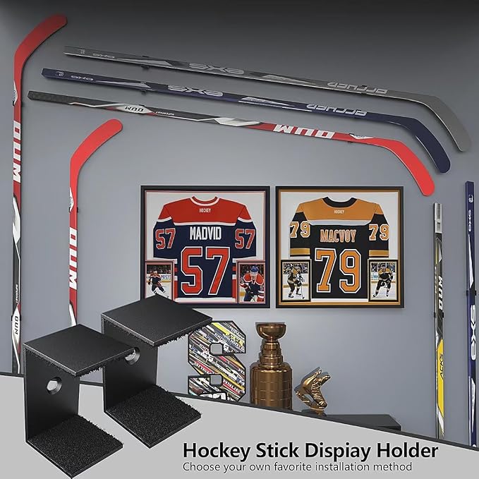 Hockey Stick Display Holder Wall Mount, Hockey Stick Storage Rack, Ice Hockey Stick Hangers for Hockey Room Decor Boys, Supports Vertical、Diagonal、Horizontal Display- Black-StrideForce Fitness