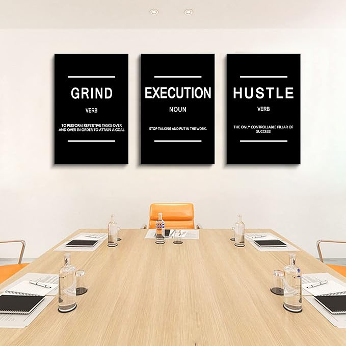 Framed Canvas Wall Art Success Quote, Office Wall Art, Black Large Poster, Positive Motivational Set of 3 Prints, Execute Failure Definition, Inspirational Print (B-3pcs,16x24inchx3pcs)-StrideForce Fitness