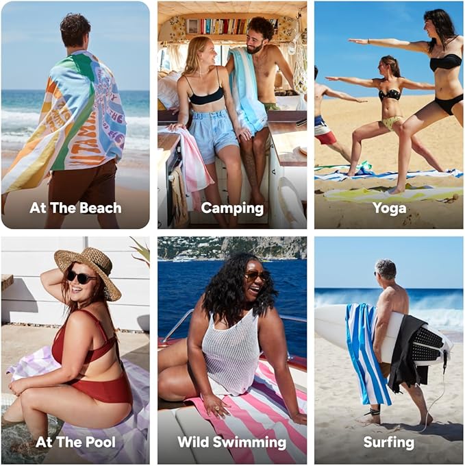 Dock & Bay Beach Towel - Quick Dry, Sand Free - Compact, Lightweight - 100% Recycled - Includes Bag - Vitamin Sea - Large (160x90cm, 63x35)-StrideForce Fitness