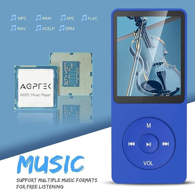 AGPTEK A02PL 64GB MP3 Player, 70 Hours Playback Lossless Sound Music Player, Supports up to 128GB(Deep Blue)-StrideForce Fitness