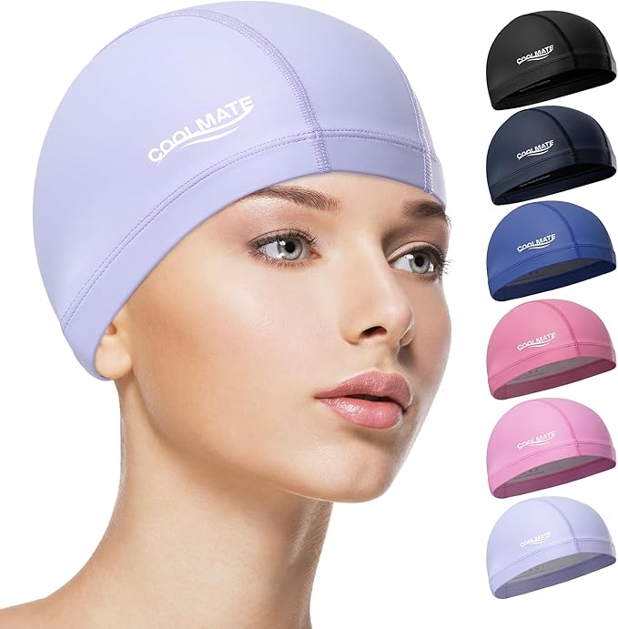 COOLMATE Fabric Swim Cap for Adult Women Men Kid 3 4 6 8 14 16, Silicone Water Resistant Layer, Cloth Swim Cap Gifts for Swimmers, Lightweight for Pool, Lap Swimming (1 pc)-StrideForce Fitness