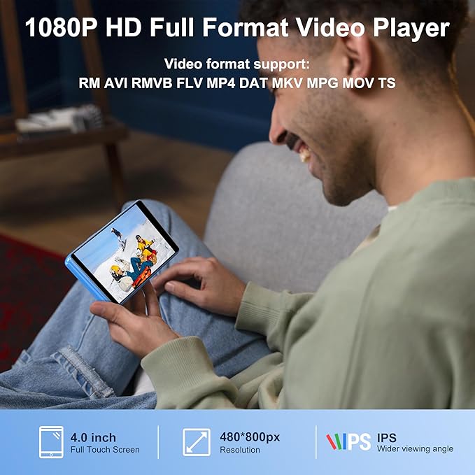 80GB MP3 Player with Bluetooth and WiFi,4-inch Touch Screen MP3 Player with Bluetooth, Spotify, Amazon Music, Audible, Spotify Kids, Pandora, M503Pro Andriod MP4 & MP3 Music Player up to 1TB Blue-StrideForce Fitness