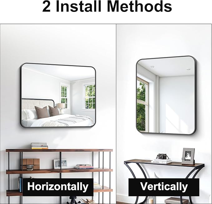 30x36 inch Bathroom Mirror,Black Rectangle Mirror,Wall Mounted Bathroom Frame Vanity Mirror with Round Corner for Bedroom Living Room, Entryway Hangs Horizontal or Vertical-StrideForce Fitness
