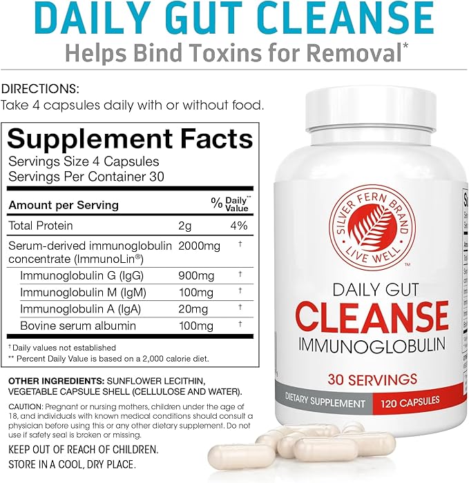 Silver Fern Cleanse - Daily Gut - 1 Bottle - 120 Capsules - 30 Day Supply - Immunoglobulin G, A & M -(IgG, IGA, IgM) - Postbiotic-StrideForce Fitness