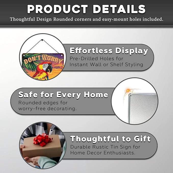 Vintage Tin Sign Don't Worry Be Happy Tin Sign The Beach Parrot for Home Farm Outdoor Bathroom Restaurant Cafes Bars Club Kitchen Garage Cute Vintage Art Wall Decor 12 * 16inch-StrideForce Fitness