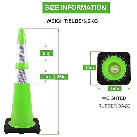 OrangeStar 6 Pack 36" Traffic Safety Cones, Green Parking Cones Construction Cones with Reflective Collar, Heavy Duty Base for Roadwork, Highway, Parking Lot Safety, Warehouse, Indoor & Outdoor Use-StrideForce Fitness