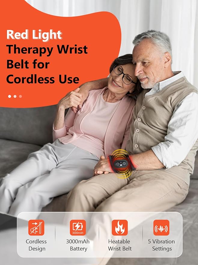 Red Light Therapy for Hand Wrist with Heat & Massage, 3000mAh Wireless Controller Infrared Light with 108 Beads Wrist Brace & Hands Wrap Pad for Knee Ankle Foot Joint Faster Recovery Pain Relief-StrideForce Fitness