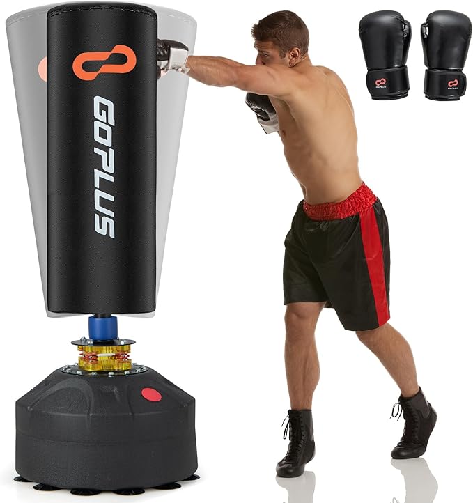 Goplus Freestanding Punching Bag, 220LBS Heavy Boxing Bag with Gloves, Shock Absorber, 12 Suction Cup Base, Kickboxing Bag with Stand for Adults Youth Men Women Home Gym-StrideForce Fitness