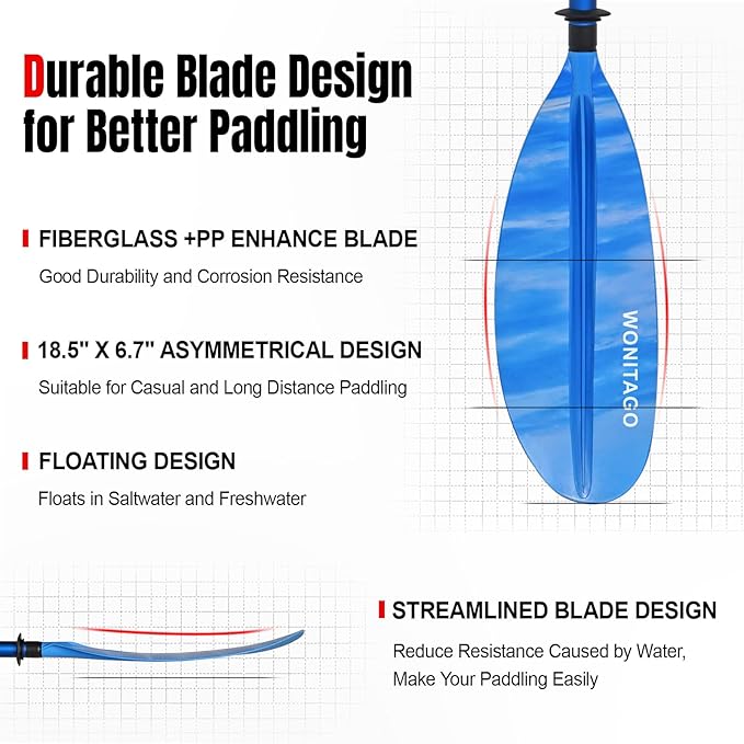 Kayak Paddle with Aluminum Shaft and Reinforced PP Blade, Floating Kayak Oar for Kayaking Canoeing and Boating, 220 cm/86 inches - 230 cm/90 inches-StrideForce Fitness