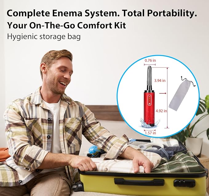 Upgrade Enema Anal Douche , Waterproof Touch Control, Enemas-Douches for Men & Women Colon Cleanse, Shower Enema Bulb-Bottles Kit, Electric Rotating Nozzle, Pressure Spray, Two Douching Modes,red-StrideForce Fitness