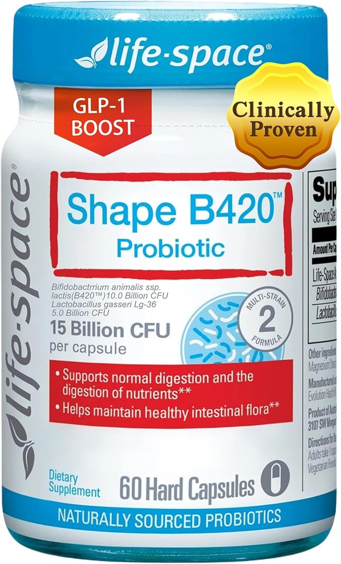 Life-Space 2 Month Serving Shape B420 Probiotics for Shape Better, GLP-1 Boost, Clinically Backed Metabolism Support, Probiotics for Women and Men, 60 Vegetarian Capsules-StrideForce Fitness