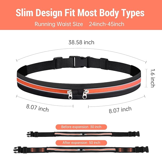 Slim Running Belts for Women Men - Running Phone Holder Fanny Pack for Key, Accessories Fits ALL Cell Phones, Orange-StrideForce Fitness