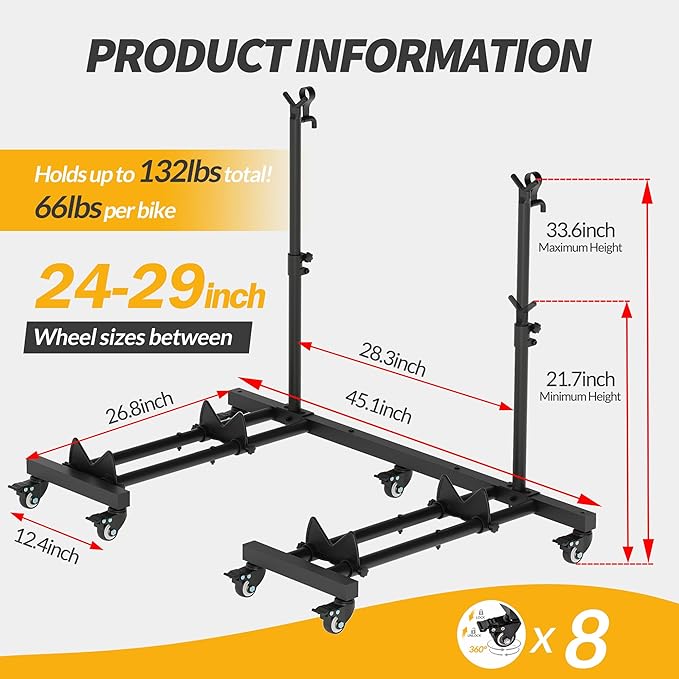 Vertical Bike Stands (2 Pack)，Standing Bike Rack for Garage Floor，Upright Bicycle Floor Stand Indoor Bike Holder with Adjustable Height for Garage & Apartment - for Wheels Sizes up to 29”-StrideForce Fitness