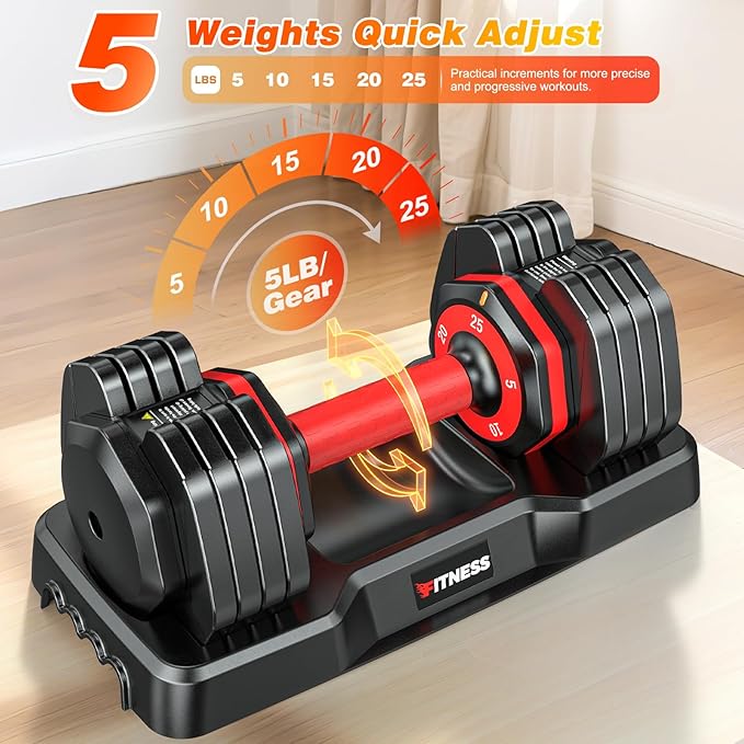 XDDIAS Adjustable Dumbbell Set of 2, 25/55/80LB Dumbbell Set-1Sec Adjustable Weights-5/10 in 1 Free Weights Dumbbells Set with Effortless Tray/No-Slip Handle-Compact Size for Women/Men at Home Gym-StrideForce Fitness
