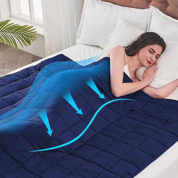 yescool Weighted Blanket for Adults (20 lbs, 88” x 104”, Blue) Cooling Heavy Blanket for Sleeping Perfect for 190-210 lbs, Queen Size Breathable Blanket with Premium Glass Bead, Machine Washable-StrideForce Fitness