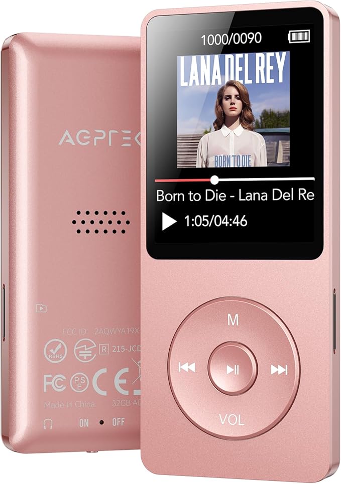 AGPTEK A02 MP3 Player with Bluetooth 5.3, 1.8 inch Screen Portable Music Player with Speaker, FM Radio, Voice Recorder, Supports Expanded Up to 128GB(Rose Gold, 32GB)-StrideForce Fitness