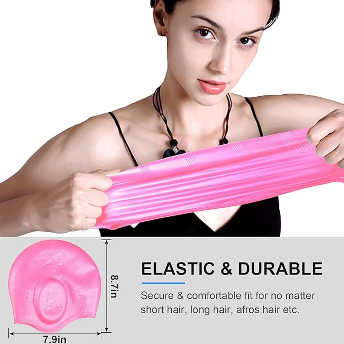 Swimming Cap, Silicone Swim Cap for Women Men, Durable Non-Slip Waterproof Swim Cap Protect Ears, Long Hair for Adults, Older Kids-StrideForce Fitness