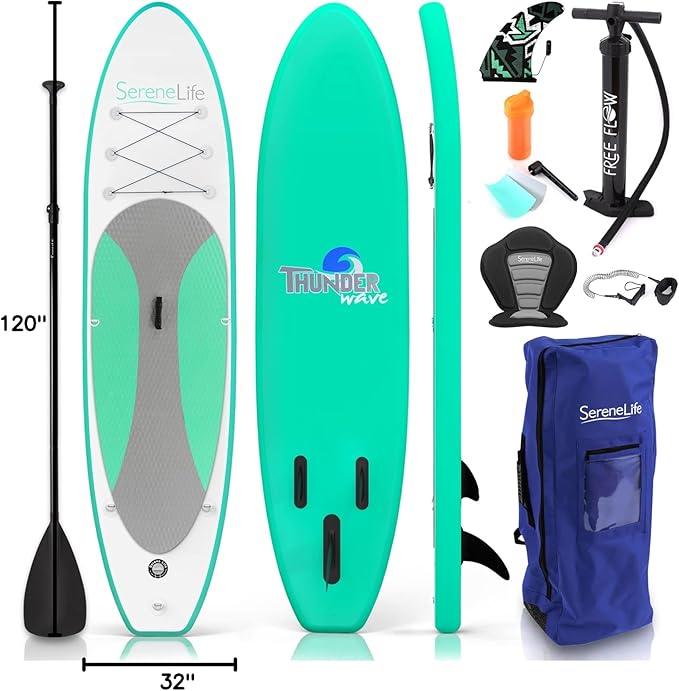 SereneLife Inflatable Stand Up Paddle Board with Premium SUP Accessories – Wide Stable Design with Non-Slip EVA Deck Pad for Adults and Youth of All Skill Levels-StrideForce Fitness