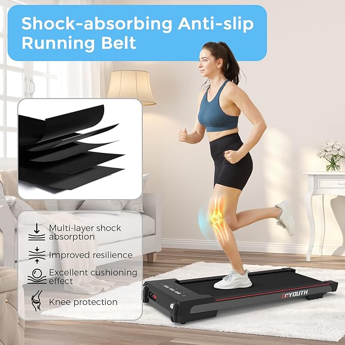 GOYOUTH Walking Pad Treadmill, Under Desk Treadmill for Home Office, Wide Belt Compact Treadmills 300 lbs Capacity, 2.25HP Shock-Absorbing Walking Jogging Running Machine Remote Included-StrideForce Fitness