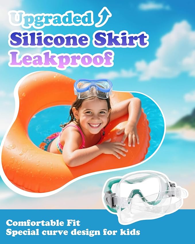 Aegend Kids Swim Mask Goggles, Tempered Glass 180° HD Wide View with Nose Cover-StrideForce Fitness