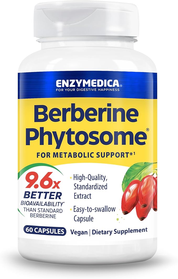 Enzymedica, Berberine Phytosome, 9.6X Better Bioavailability, High Potency Natural Vegan Dietary Supplement for Metabolic Support, 60 Capsules-StrideForce Fitness