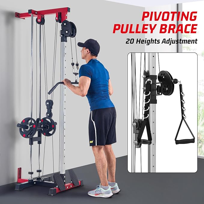 LAT Pulldown Machine, Multi-Functional Cable Machine with High and Low Pulley Station, Row Cable Machine Home Gym with Leg Support, Tricep Workout Equipment-StrideForce Fitness