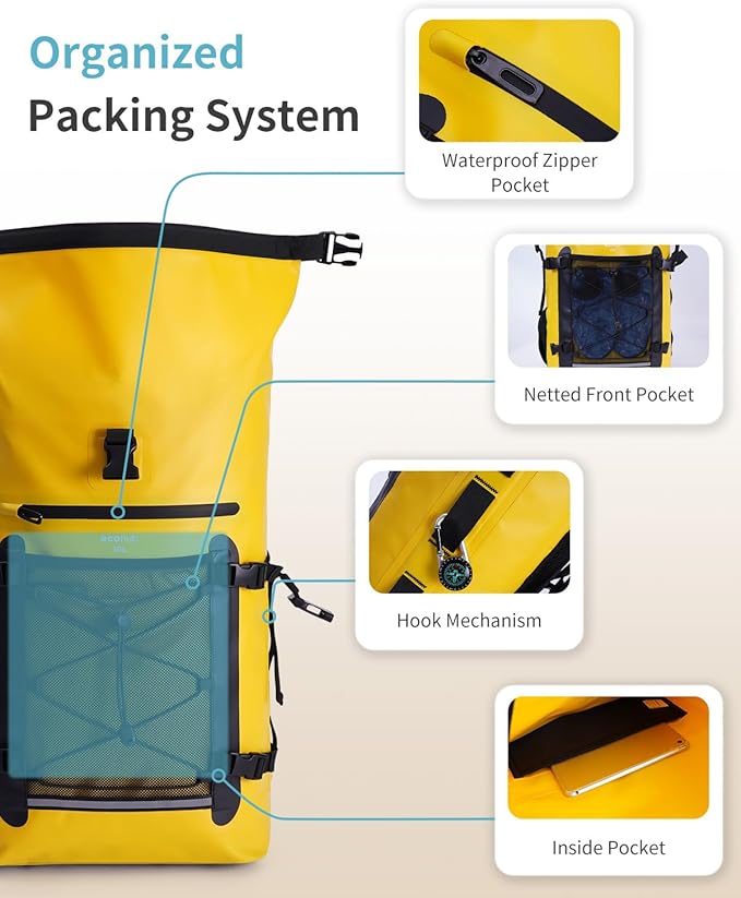 ECOHUB Waterproof Backpack for Women Men, 30L Roll-Top Closure Heavy Duty Dry Bag for Travel with IPX8 Waterproof Phone Case-StrideForce Fitness