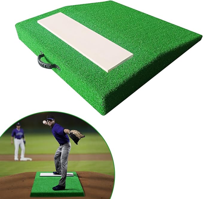 4" Pitching Mound, Baseball Pitcher's Mound with Carry Handle and Regulation Pitching Rubber, Baseball Pitching Training Equipment 30x30x4 Inch for Indoor and Outdoor-StrideForce Fitness