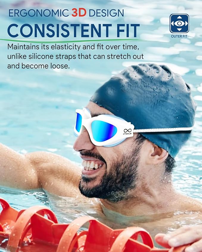 Swim Goggles, Polarized Adult Swimming Goggles Bungee Strap No Hair Pulling Anti-fog Pool Goggles for Men Women-StrideForce Fitness