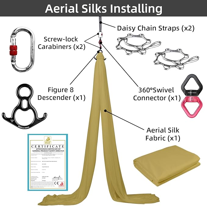 PRIOR FITNESS Aerial Silks Kit Colorful 9/15/20 Yards 40D Nylon Fabric Hammock Set With Hardware & Guide for All Levels Of Aerial Yoga Practice and Acrobatic Flying For Adults Aerial silk-StrideForce Fitness