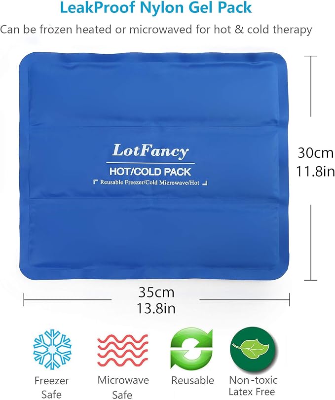 LotFancy Ice Pack for Injuries, Reusable Large Hot Cold Pack for Therapy, Heating or Cooling Gel Pad for Back Shoulder Knee Waist Sprains, Muscle or Joint Pain Relief, 14" x12"-StrideForce Fitness