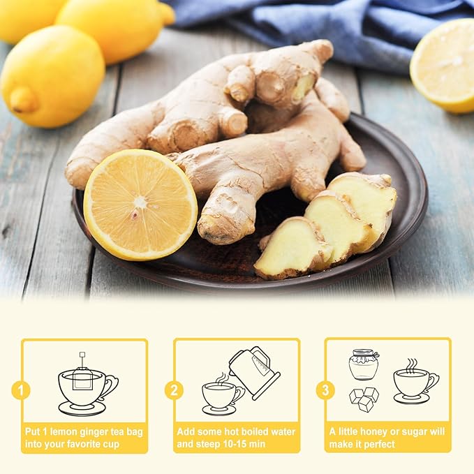 TEARELAE - Lemon Ginger Tea Bags, 70 Count - Natural & Pure Herbal Tea with Ginger Root, Lemon, Lemongrass - Non-GMO - Caffeine-free - Support Healthy Digestion-StrideForce Fitness