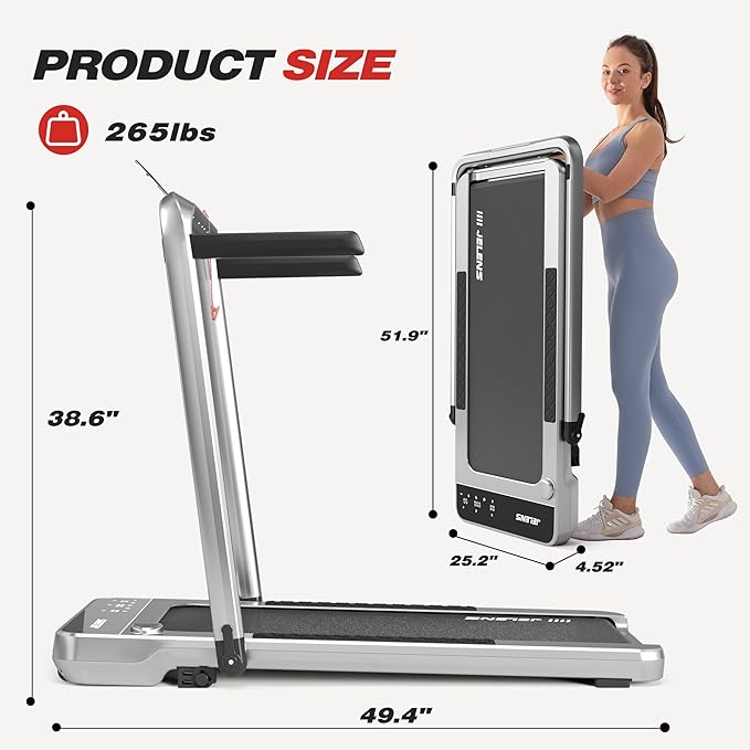 Treadmill for Home Office with Incline, 2-in-1 Portable Walking Pad with 330LBS Weight Capacity, 2.5HP Folding Treadmills with Gesture Sensing Control and Led Display-StrideForce Fitness