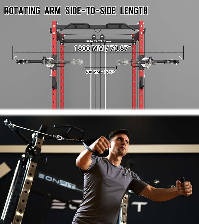 Eonfit E2 Power Cage，1500LB Squat Rack with Cable Crossover System.Multi-Function Power Rack for Home Gum.All-in-One Squat Rack with More Training Attachments-StrideForce Fitness