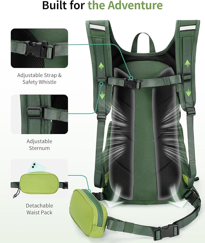 ECOHUB Hydration Backpack for Men Women, 20L Lightweight Hiking Daypack Cycling Backpack with 2L Water Bladder, Insulated Hydration Pack with Waist Pack-StrideForce Fitness